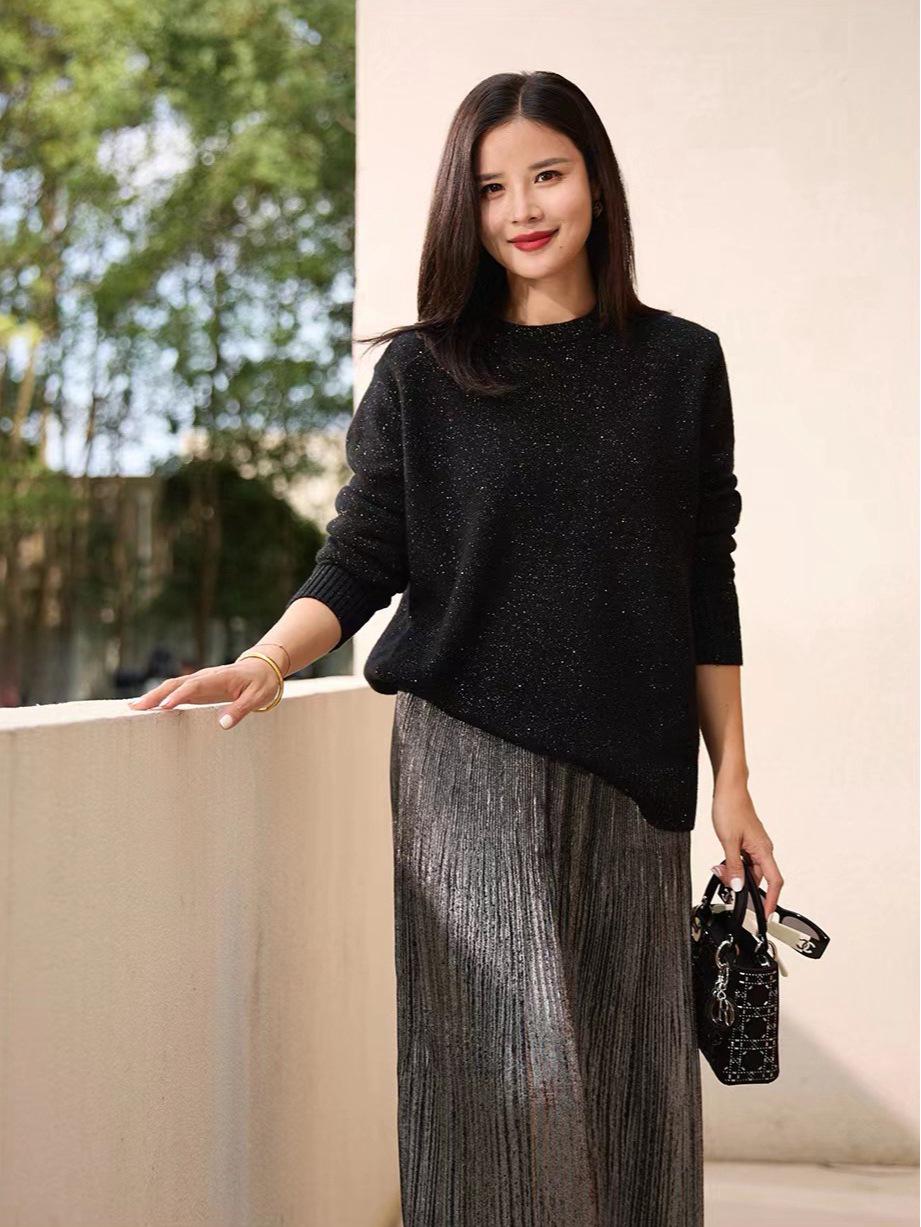 

Сияющая Богиня Серебряная Бисером Плиссированная Длинная Юбка - Несминаемая, Легкая в Уходе Юбка-Полусолнце, Трансграничный Практичный Новый Стиль Small серебряный