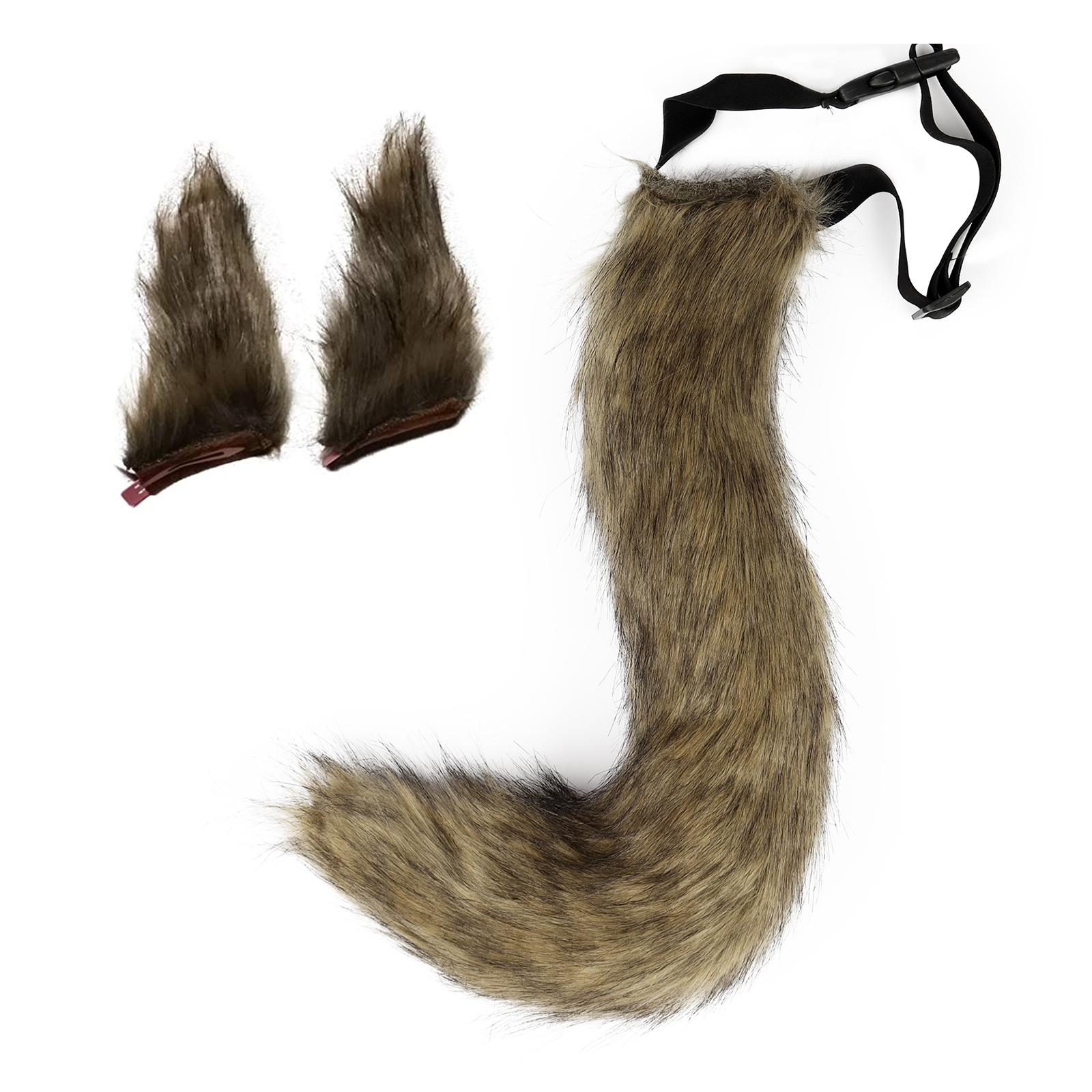Fellimitat Katze Fuchs Wolf Pelziger Schwanz und Clip-Ohren für Halloween Party Kostümzubehör 65cm