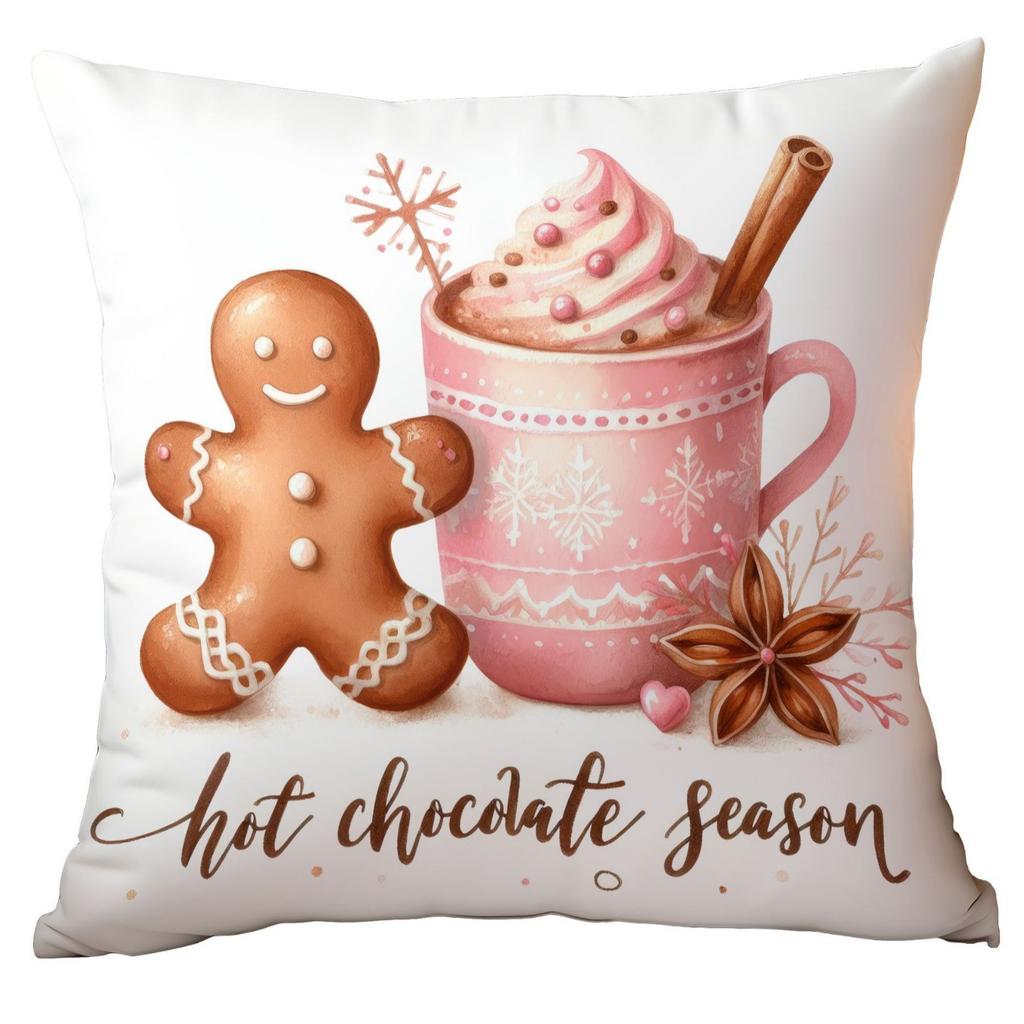 Christmas Pink Snowman Short Plush Pillow Cover Car Printed Sofa Cushion Home Pillow Cover Premium Durable Quality