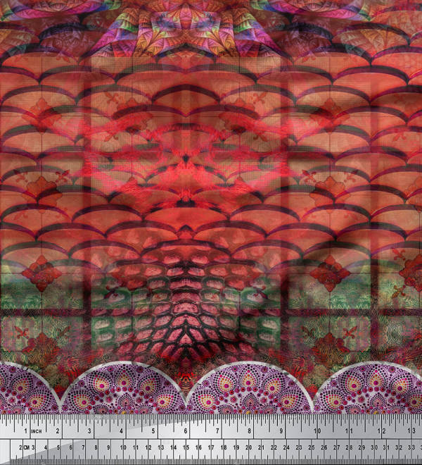 Soimoi Japanischer Krepp-Satin-Stoff mit Mandala-Panel, bedruckter Stoff, 1 Meter 42 Zoll