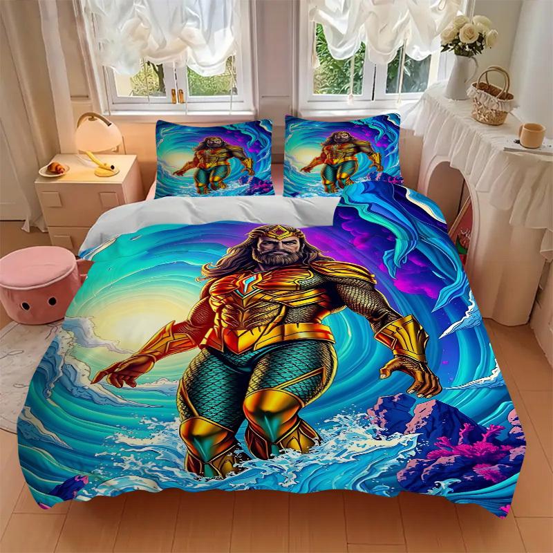 Juego de Funda de Edredón Aquaman de 3 Piezas, Juego de Ropa de Cama, Funda de Edredón Suave y Cómoda, Para Dormitorio, Habitación de Invitados (1*Funda Nórdica + 2*Fundas de Almohada, Sin Relleno) yy2