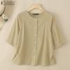 ZANZEA Women Casual Round Neck Loose Summer Half Sleeve Blouse