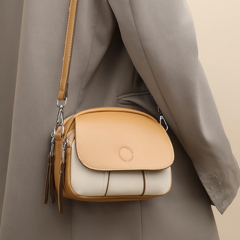 Women Vintage Contrast Color Flap Small Shoulder Bag PU Leather Shell Crossbody Bag Casual Style Shopper Handbag ARI