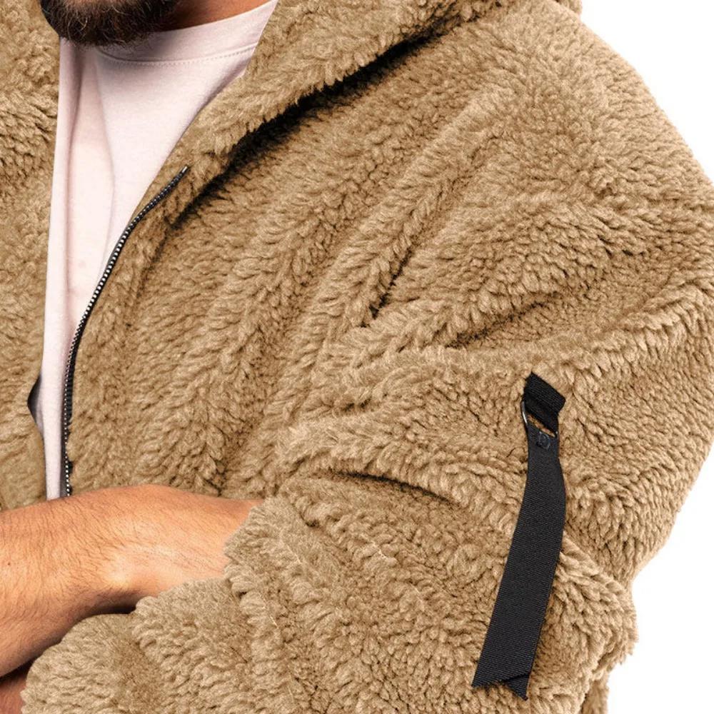Men's Winter Velvet Fleece Zipper Jacket Casual Soft Skin Solid Warmth Streetwear Trendy Baggy Hooded Jacket Coats for Men