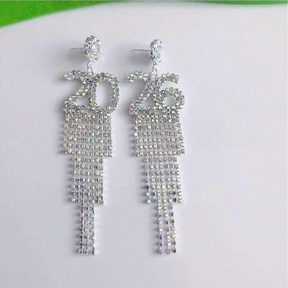 Rhinestone 2026 Stud Earrings Crystal Jewelry Rhinestone Earrings New Year Earrings  Christmas