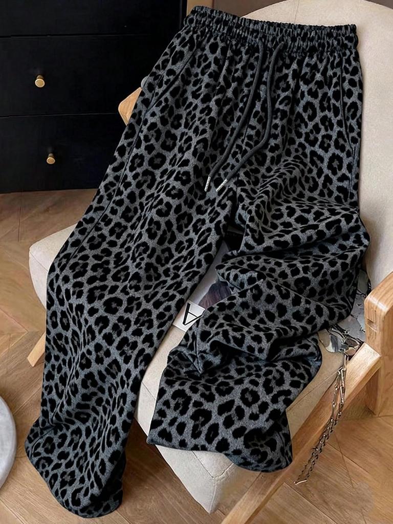 2026 Trendy Leopard Print Wide-Leg Pants: European & American Style, Spring/Summer, Korean-Inspired, Women's Casual Slimming Fit