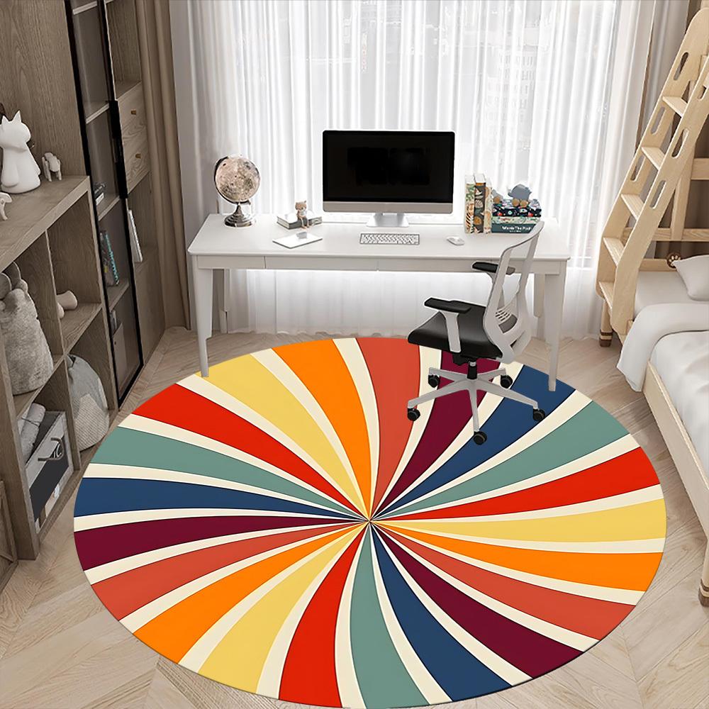 1PC Sunburst Pattern Color Wheel Office Round Area Rug, Mat Suitable For Office, Under Office Chairs Bedroom Living Room Home Decor, Room Deco