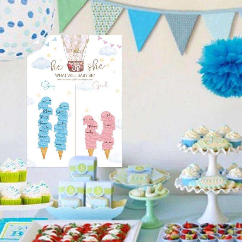 Gender Reveal Party Supplies Rabbit Poster with 36pcs Stickers for Baby Shower Gender Announcement Party Accessories