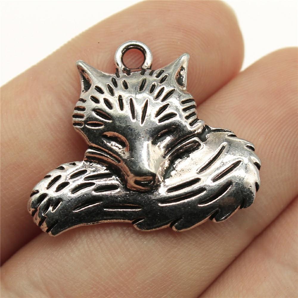 10pcs Charms Animal Fox Antique Bronze Plated Antique Silver Color Pendants DIY Crafts Making Findings Handmade Tibetan Jewelry