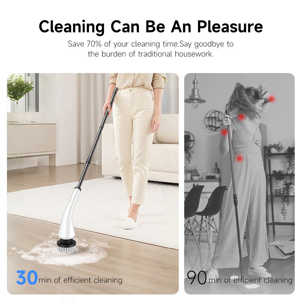 Electric Spin Scrubber Electric Scrubber with 8 Replaceable Brush Heads  Detachable Extension Handle Power Spin Scrubber Cord