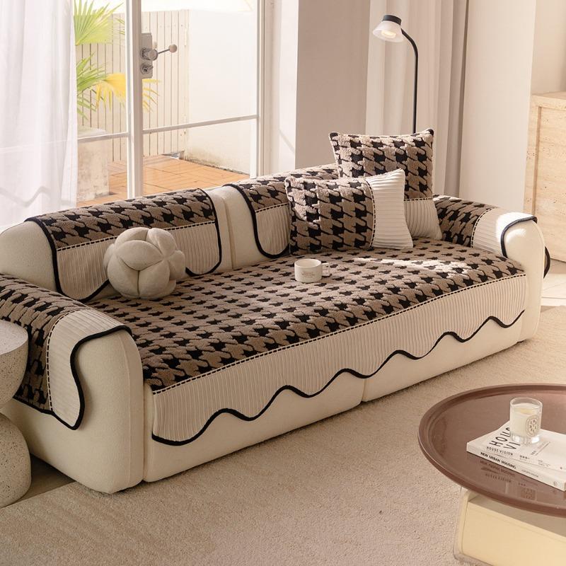 Thousand Bird Grid Sofa Cover Cloth Thickened Anti Slip and Anti Cat Scratch Sofa Cushion Cover Non Sticky Fur Autumn and Winter