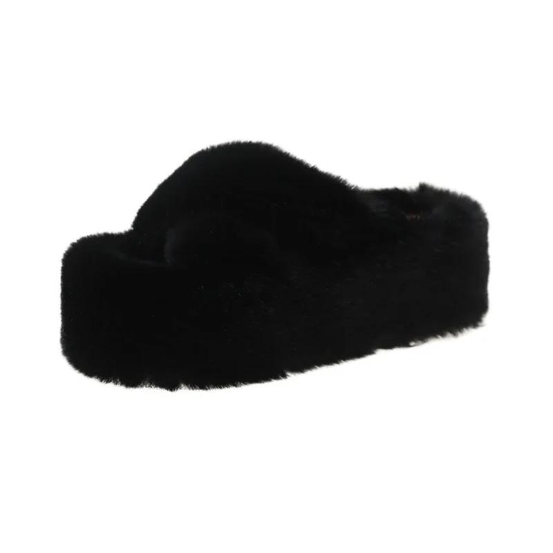 Woman Furry Ladies Faux Fur Luxury Fluffy Plush Slipper House Soft Fuzzy Girl Platform Indoor Flat Casual Sabot Round Toe Winter