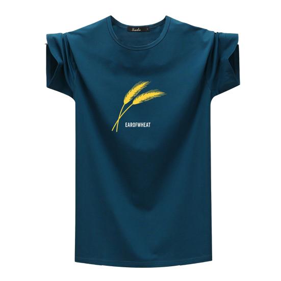 Men T-shirt Crew Neck Lightweight Simple Easy To Match Loose Short Sleeves Casual Wheat Spike Printing Summer Tops Daily Clothes