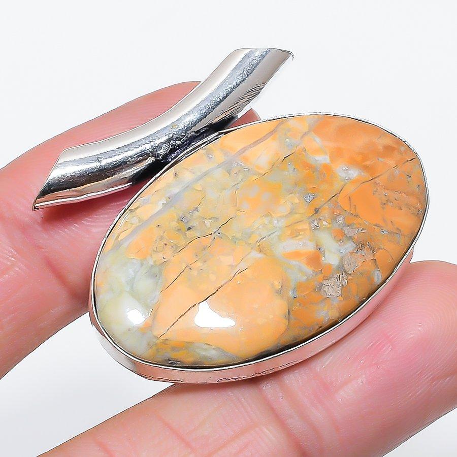 Natural Maligano Jasper Gemstone 925 Sterling Silver Jewelry Pendant 1.38" N6y63