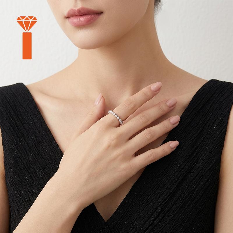 Ready Stock Shared Prong  Moissanite Ring 0.06ct Round 2.3g Prong Set Half Eternity  S925 Silver Bridal Stack Promise Rings