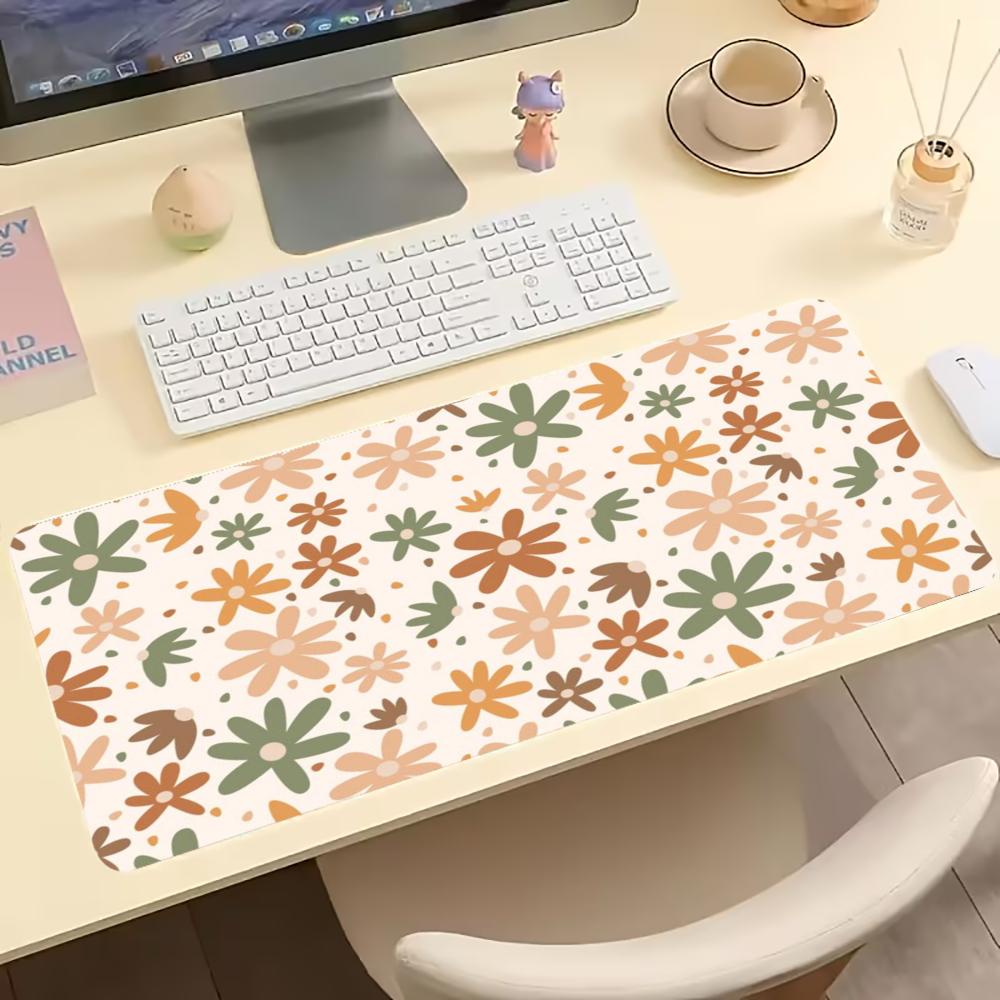 Autumn Tiny Floral Pattern Extended Gaming Mouse Pad Antislip Desk Mat Stitched Edge Aesthetic Decor For Pc Gamer Office Space