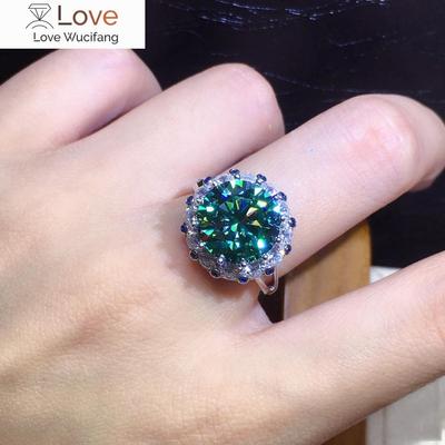 Atemberaubender 3 Karat grüner Moissanit-Ring aus Sterlingsilber, Verlobung, Eheringe für Frauen, Brautfinger, Partyschmuck