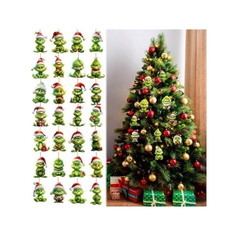 Acrylic Flat 2D Christmas Tree Pendant, Mirror Green Hair Monster - for Holiday Decorations, Halloween, Thanksgiving Flat Christmas Tree Pendant