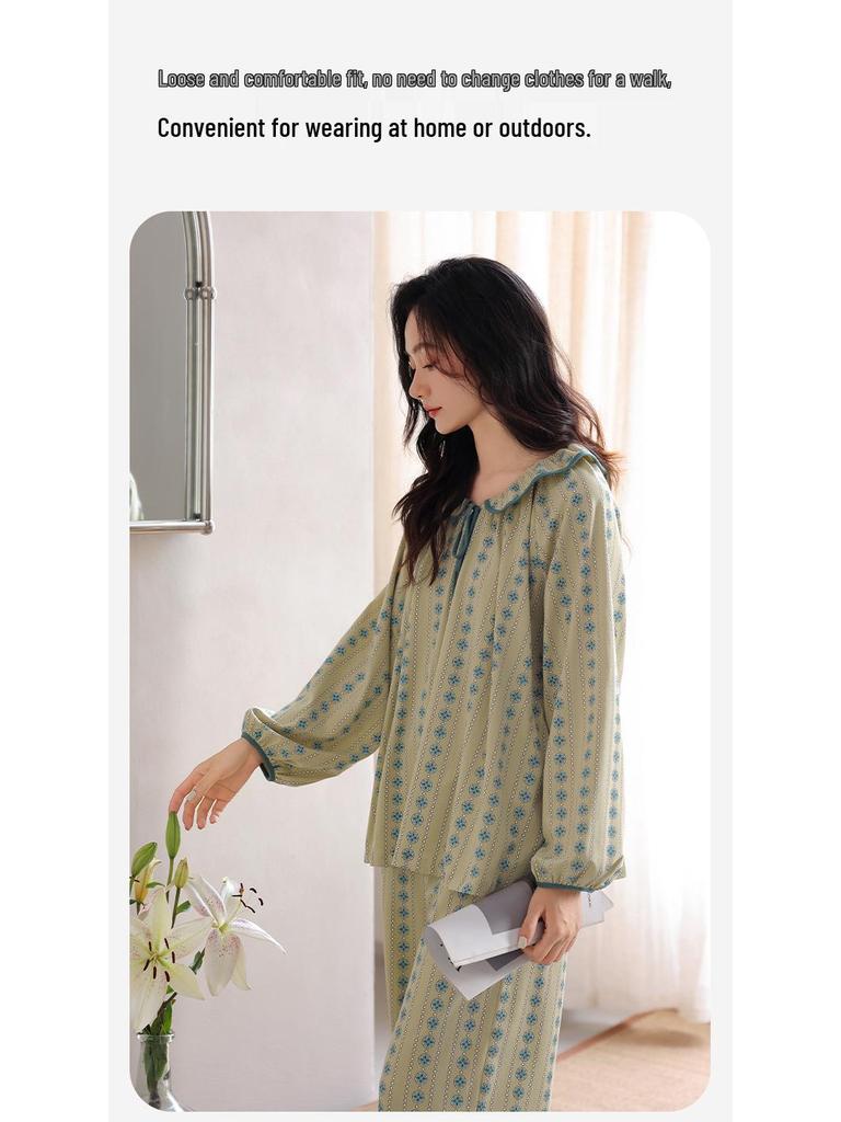 2025 Women's Lycra Cotton Pajama Set - Long Sleeve & Pants for Spring/Autumn, Wearable Outside & Cozy for Home