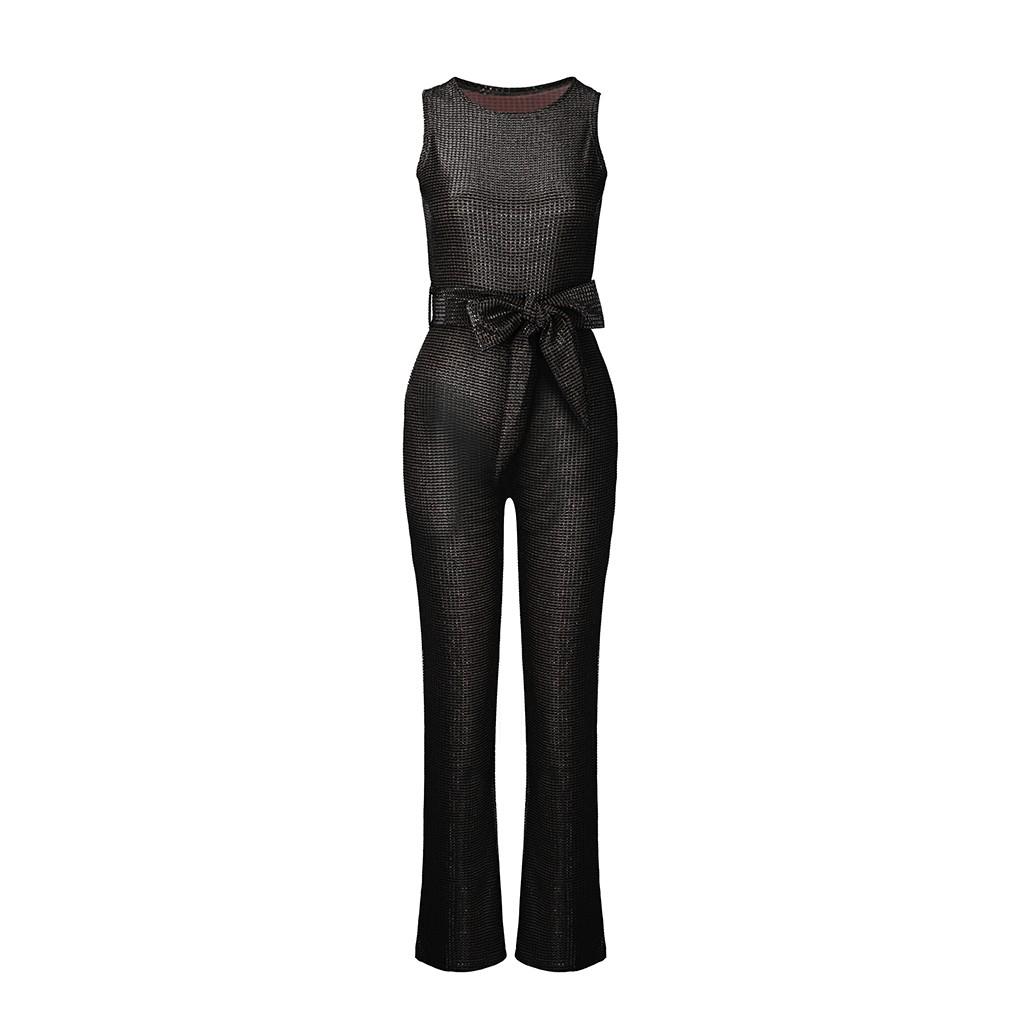 Fashion Women Summer Solid Casual Sleeveless Strapless Broad-Legged Jumpsuit