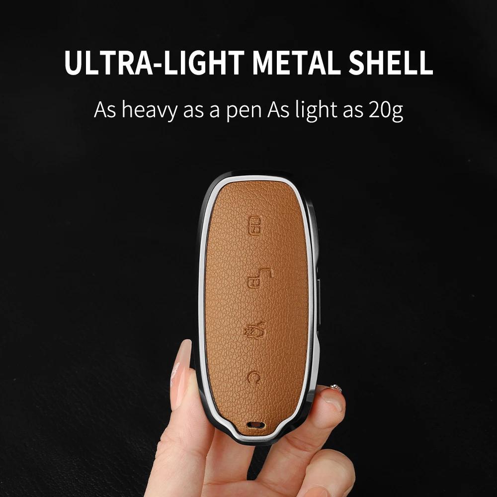 Metal And Leather Car Key Case Cover For Byd Denza D9 Dm-I   N7 N8 Auto Keychain Protect Set