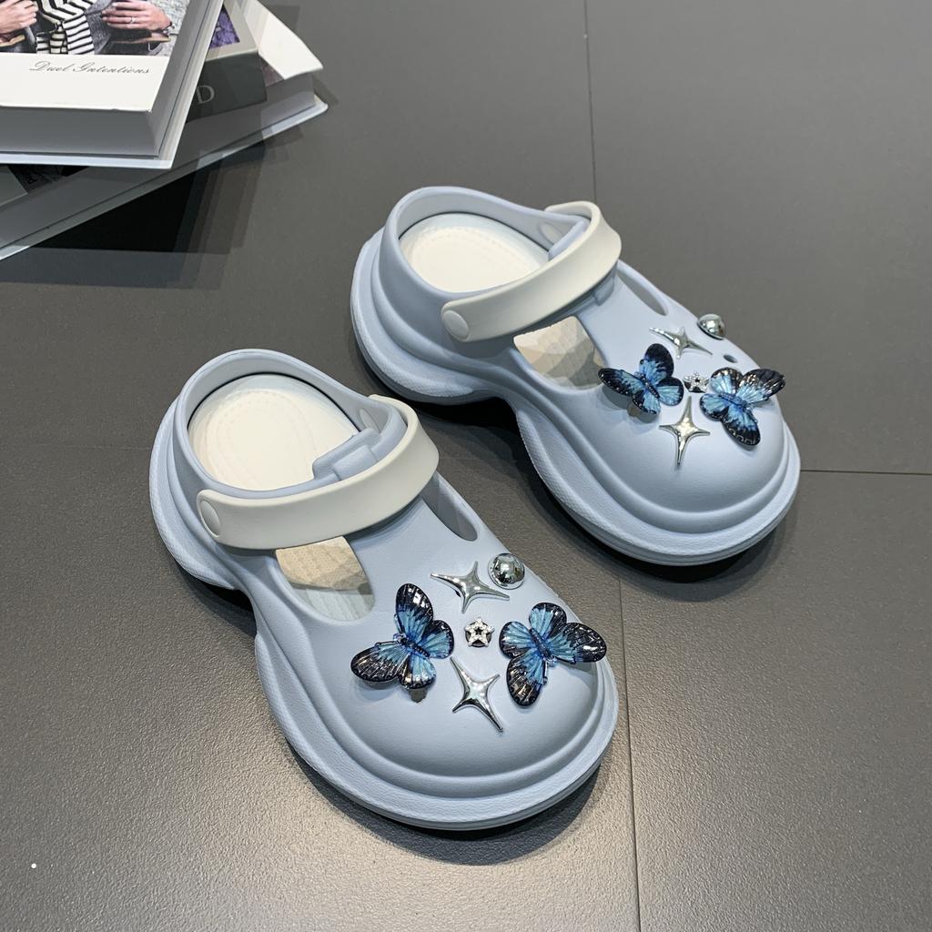 7.0Cm Heightening Hole Shoes Women's Fashion Versatile Trend Outer Wear Runaway Tired Feet Non-slip Bag Head Slippers