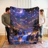 Dreamy Starry Waterfall Flannel Blanket Magical Night Sky Print Soft Cozy Throw for Home Outdoor Use All Seasons