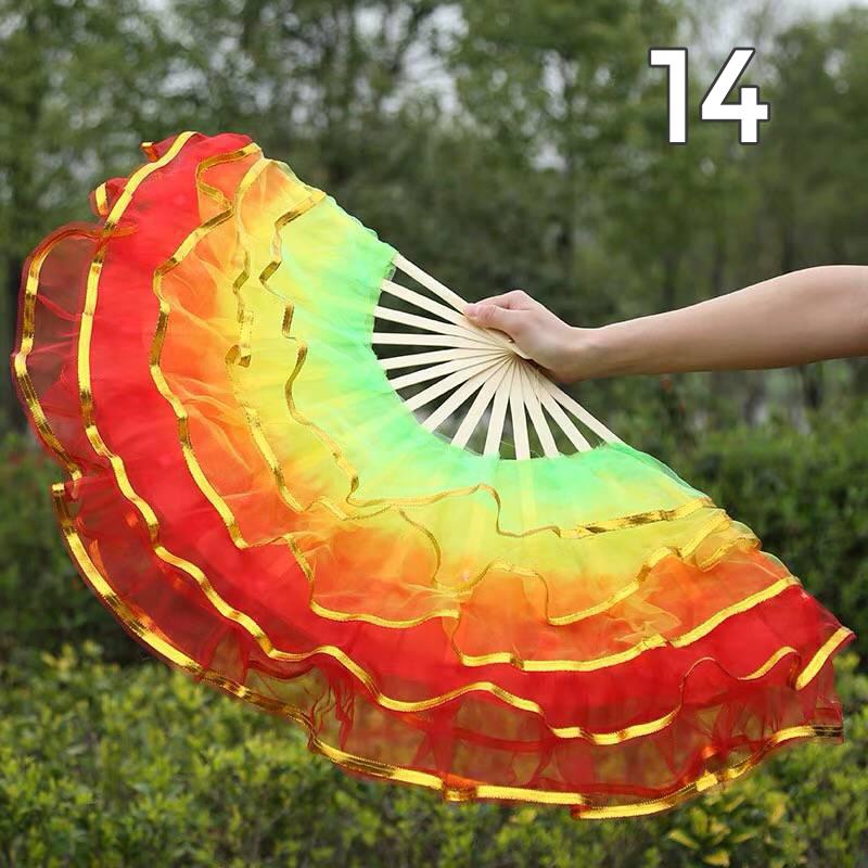 

Красочные складные окрашенные шелковые веера для танцоров, имитация шелковых вееров, китайский стиль, ручная работа, реквизит для выступлений в стиле танца Янко