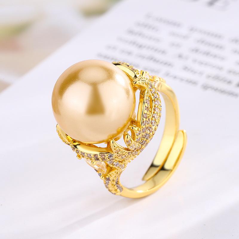 Jewelry Copper Platinum Plated Pearl Premium Vintage Ring Women 14Mm
