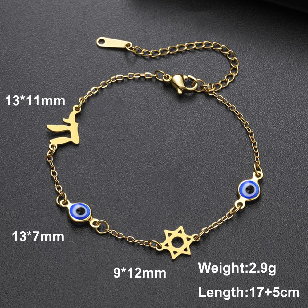 Chai Star of David Charms Bracelets Blue Turkish Evil Eyes Hexagram Stainless Steel Pendants Hand Chain Amulet Je Jewelry