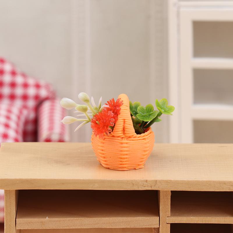 

1/12 Dollhouse Simulation Flower Basket Potted Plants Dollhouse Home Decoration Dolls House Micro Garden Scene Ornament помаранчевий