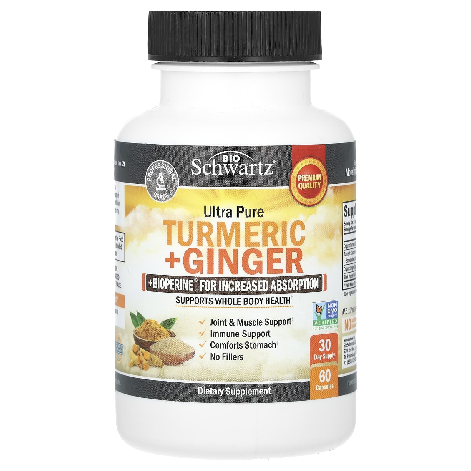 

BioSchwartz, Ultra Pure Turmeric + Ginger + Improved Bioperine Absorption, 60 Capsules