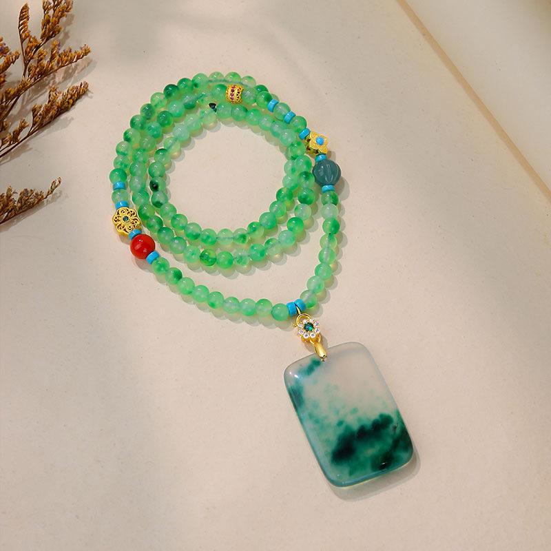 Подвеска-ожерелье из тибетского зеленого нефрита с золотой нитью и нефритовой глазурью Electroplated Gold