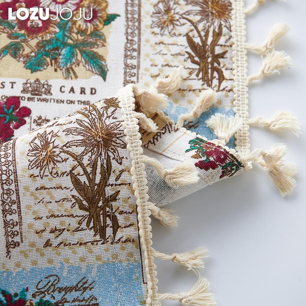 1PC LOZUJOJU Semi Blackout Cotton Linen Printed Curtain Retro Style Tassel Curtain for Small Windows Balcony Bedroom Living Room Home Decor