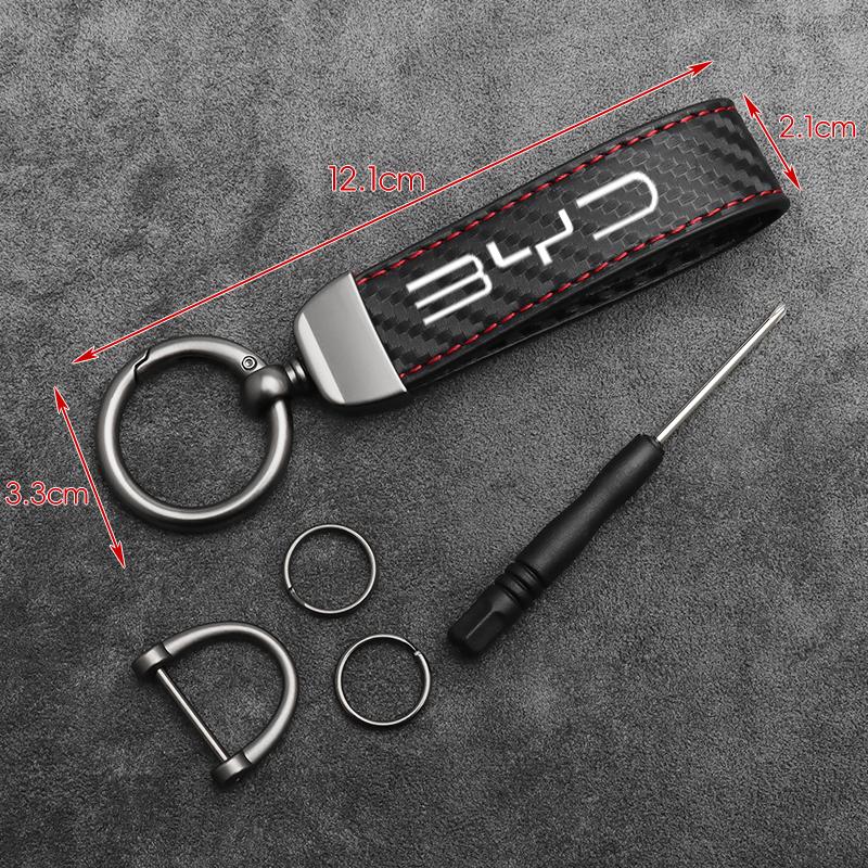 Carbon Fiber Car Keychain for BYD Seal Atto 3 Song Plus Max Dolphin Scratch Resistant PU Leather Keyring Styling Accessories