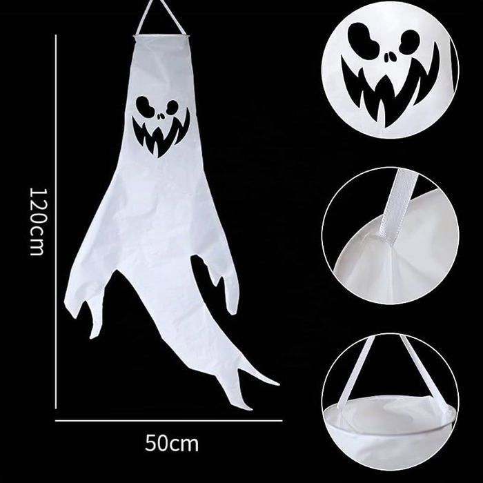 Décoration d'Halloween extérieure - AIMOONSA - Lot de 3 - Fantômes lumineux suspendus - LED bleu-violet & jaune chaud - 120 cm