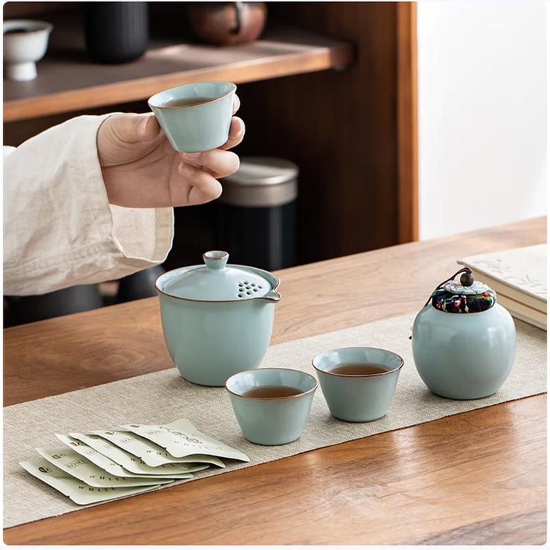 Ru-Pattern Ceramic Travel Tea Set