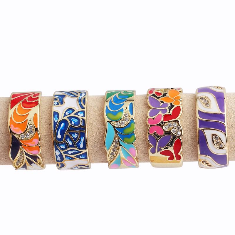 New Fashion Enamel Colorful Flower Rings For Women Adjustable Copper Gold Plated Wide Finger Band Ring Party Jewelry Gift