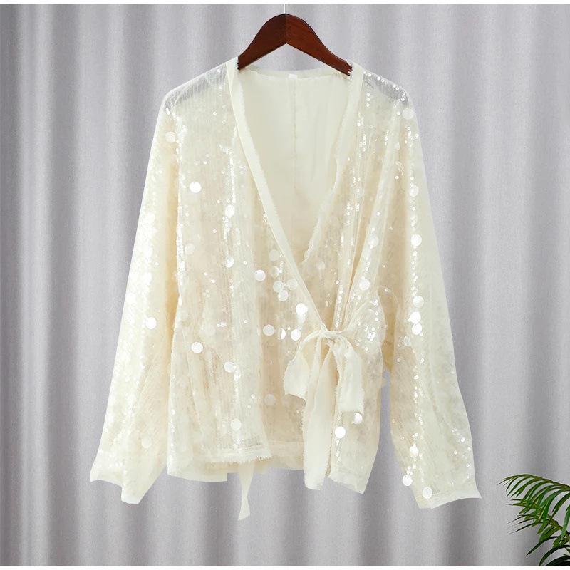 Paillettenbesetzte Kimono-Jacke mit langen Ärmeln für Damen