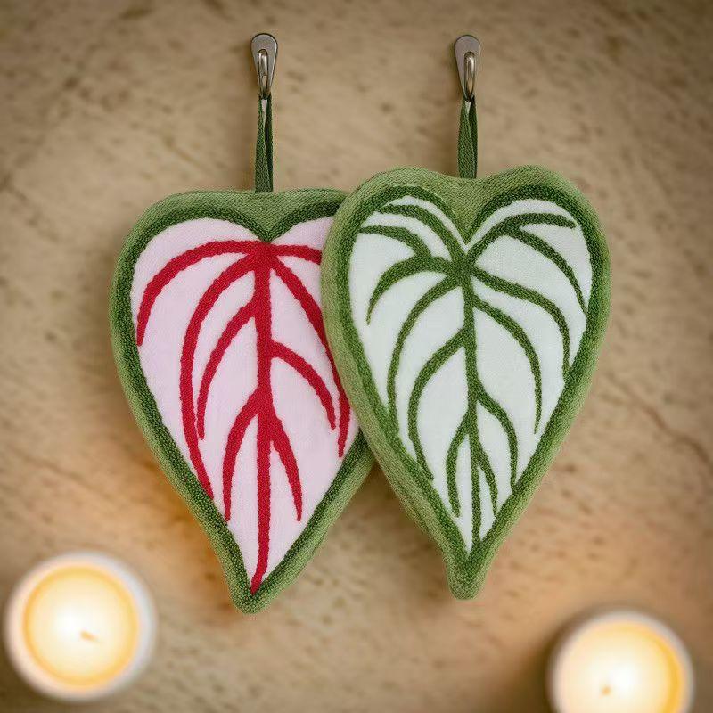 Plant Leaf Hand Towel, Hanging Type Kitchen Bathroom,Portable Towel Rag Water Suction Cleaning Plant Handkerchief Towels