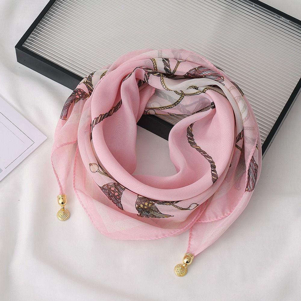 Magnetic Buckle Silk Scarf Chiffon Square Scarf Fashion Headscarves Spring