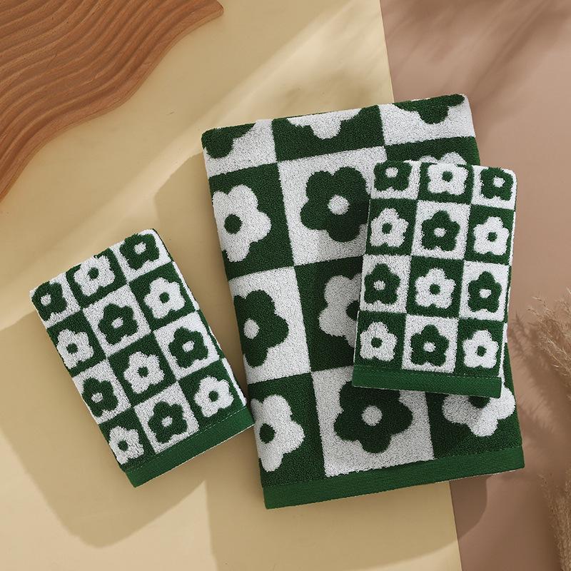Retro Kariert Floral Bade- & Gesichtstuch-Set - Weich, Saugfähig, Schlichter Stil Paarhandtücher