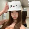 Baseball Delightful White Cap Women With Cute Cat Illustration Accessory Trendy