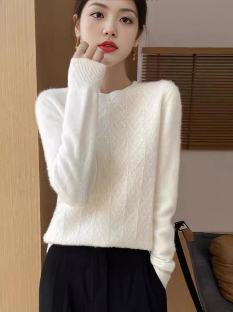 Stylish Women's Half-High Neck Hollow Out Wool Sweater - Long Sleeve Autumn/Winter 2024 Knitwear