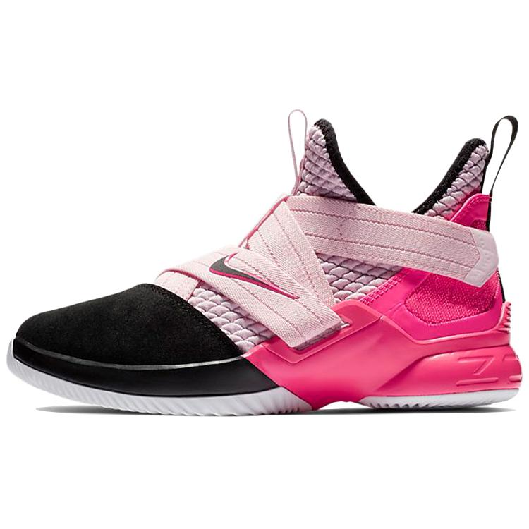 

New Nike Lebron 12 Slip Resistant Cushioning Wear Resistant Mid Top Children s Basketball Shoes Black Pink Teenagers AA1352-666 40