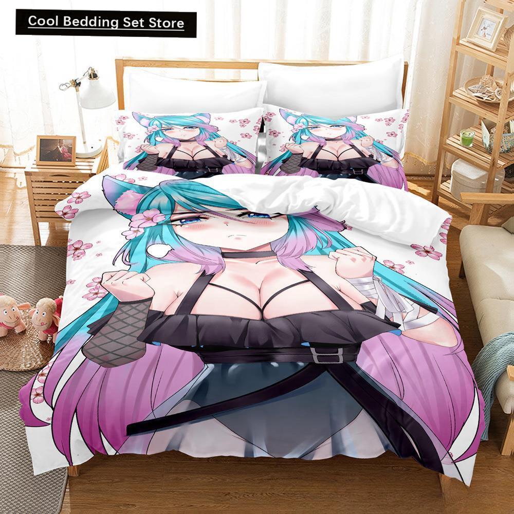 3D Anime Sexy Girls Silvervale VTuber Bedding Set Single Twin Full Queen King Size Bed Set Adult Kid Bedroom Duvet Cover Sets