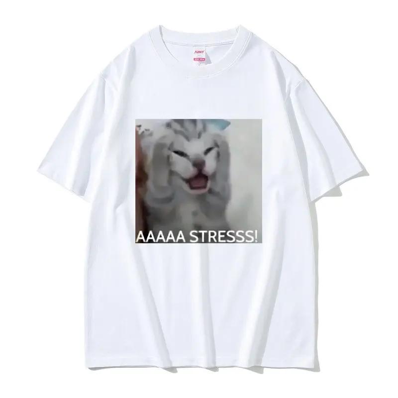 

Cute Funny Stressed Cat Meme Tshirt Summer Men Women s Casual Loose T-shirts Women s Short Sleeve T Shirts M