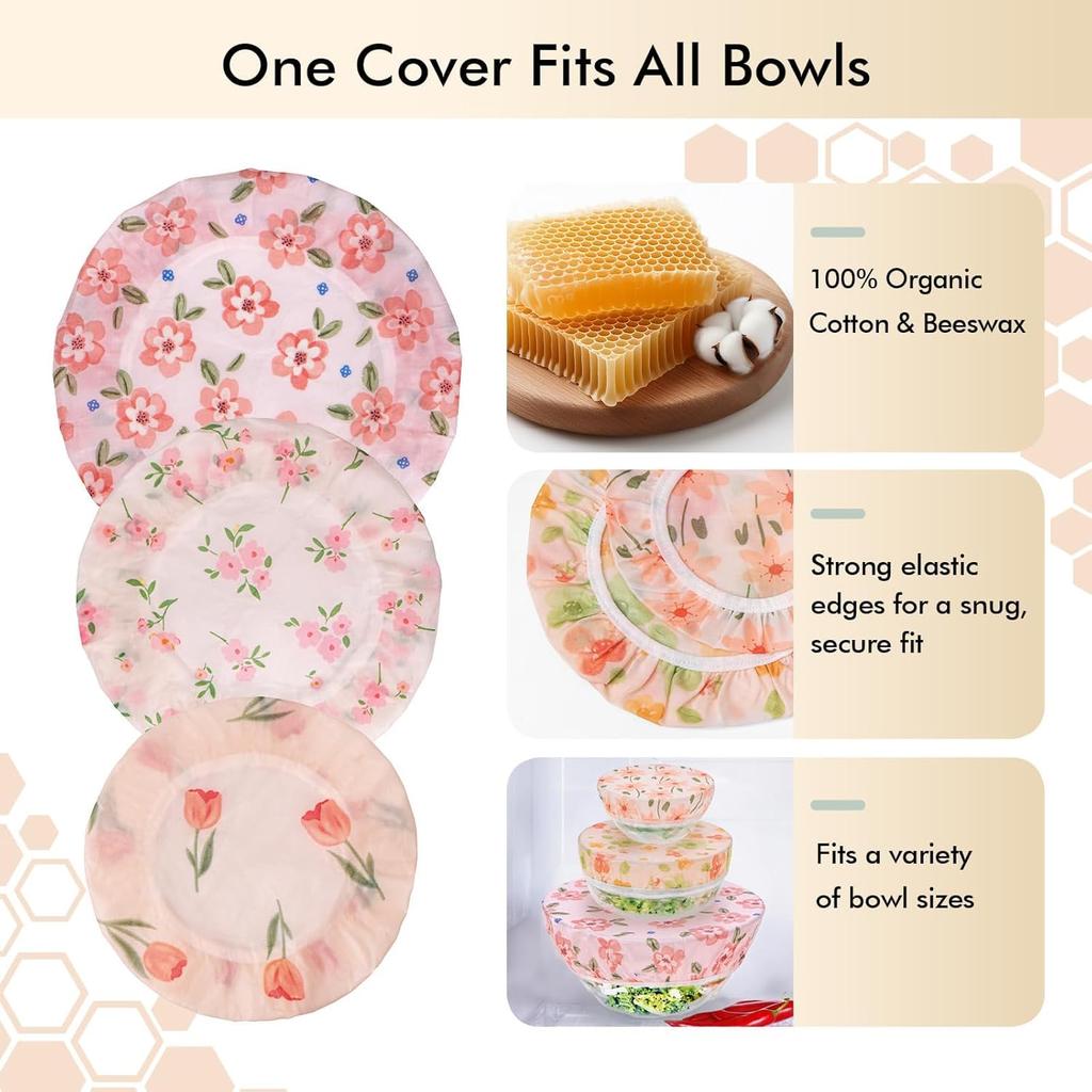 5 PCS Reble Bowl Covers for Bread Proofing, Beeswax Bowl Cover, Elastic Cotton Cloth Sourdough Covers for Proofing, Food Storage Containers Lids