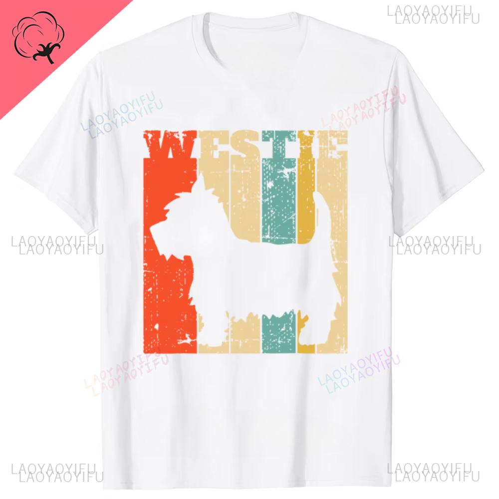 West Highland Terrier Westie Retro Vintage Printed Cotton T Shirts Streetwear Short Sleeve Unique Ventilate Casual Mens Clothing