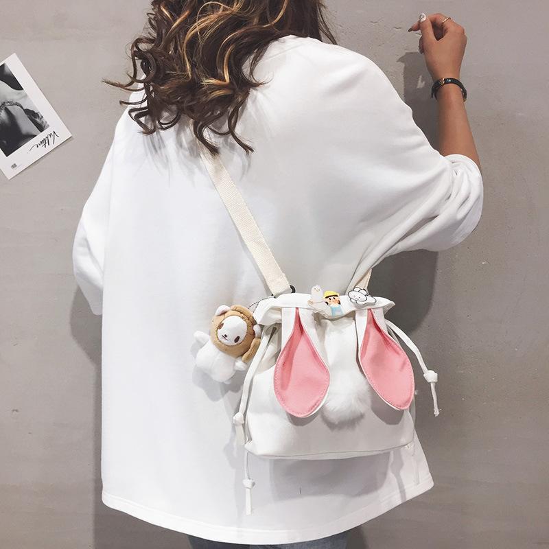 Canvas bag new women's bag fashion trend personalized bucket bag contrasting color messenger bag